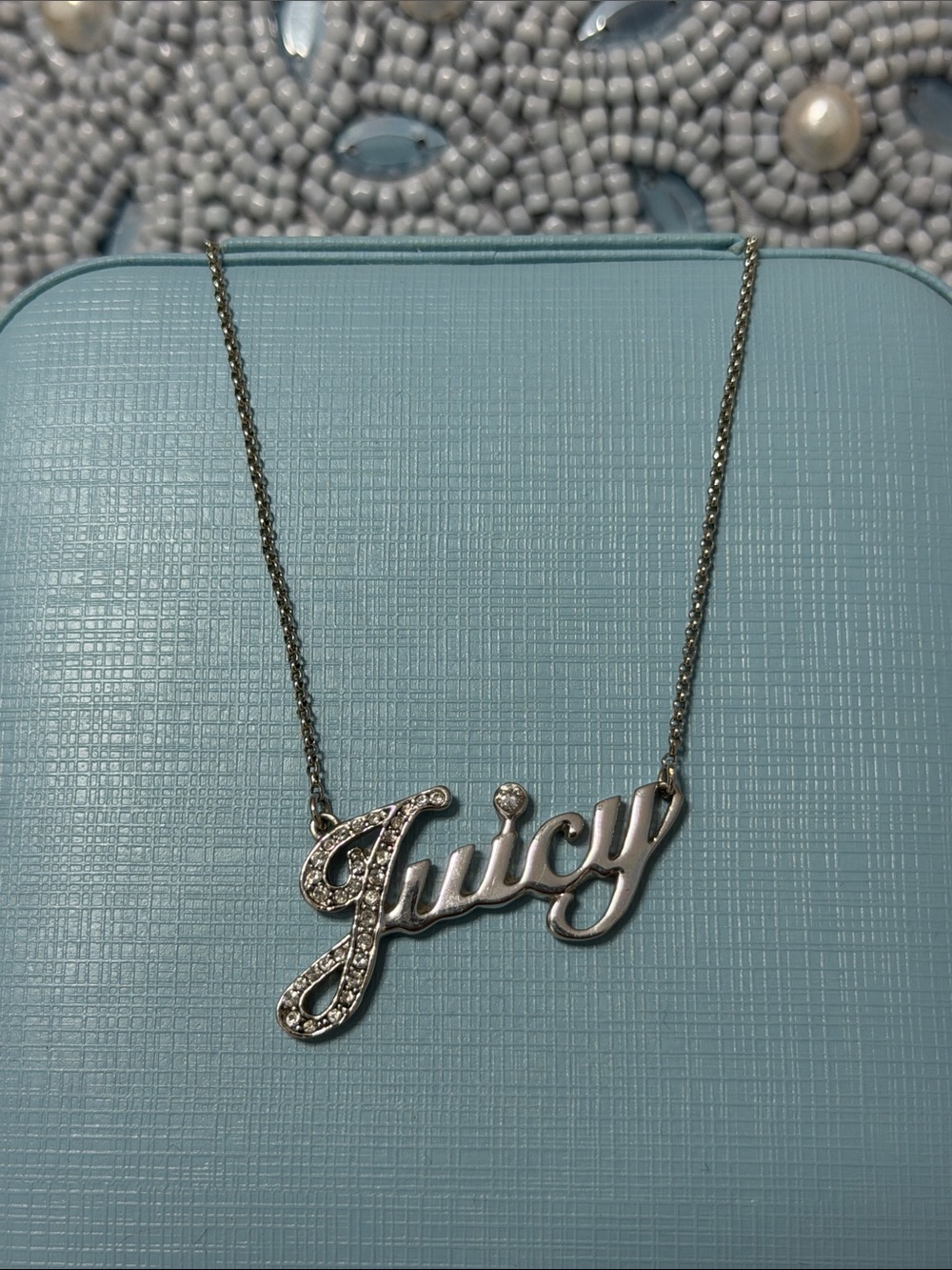 Juicy Couture Silver Crystal 'Juicy' Script Nameplate Necklace